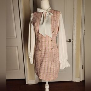 SHEIN Pink and White Mini Dress